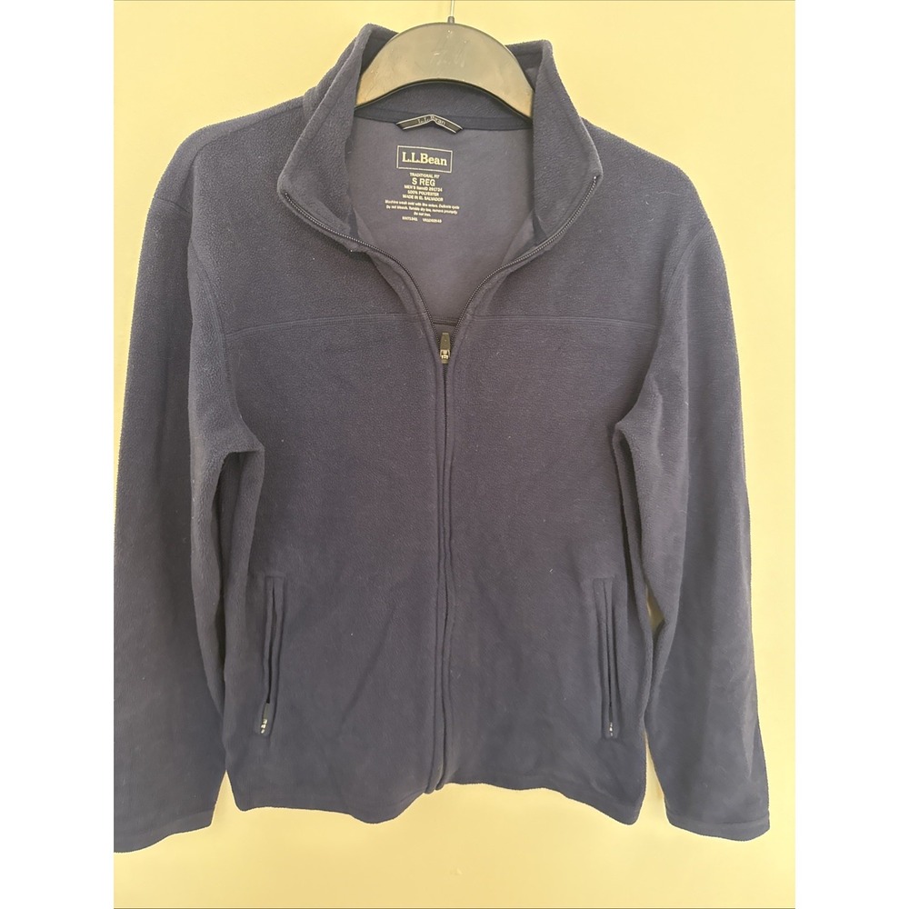 LL Bean Mens Small Slightly Fitted Sweater‎ Fleece Full Zip Jacket Navy Blue